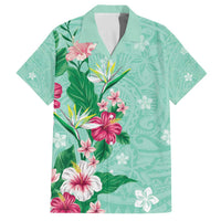 Hawaii Tropical Flowers Family Matching Puletasi and Hawaiian Shirt Polynesian Tattoo Mint Green LT05 Dad's Shirt - Short Sleeve Green - Polynesian Pride