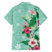 Hawaii Tropical Flowers Family Matching Puletasi and Hawaiian Shirt Polynesian Tattoo Mint Green LT05 - Polynesian Pride