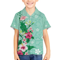 Hawaii Tropical Flowers Family Matching Puletasi and Hawaiian Shirt Polynesian Tattoo Mint Green LT05 Son's Shirt Green - Polynesian Pride