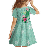 Hawaii Tropical Flowers Family Matching Short Sleeve Bodycon Dress and Hawaiian Shirt Polynesian Tattoo Mint Green LT05 - Polynesian Pride
