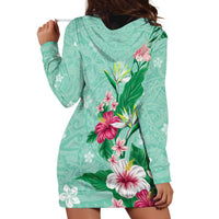 Hawaii Tropical Flowers Hoodie Dress Polynesian Tattoo Mint Green