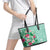 Hawaii Tropical Flowers Leather Tote Bag Polynesian Tattoo Mint Green