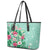 Hawaii Tropical Flowers Leather Tote Bag Polynesian Tattoo Mint Green