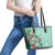 Hawaii Tropical Flowers Leather Tote Bag Polynesian Tattoo Mint Green