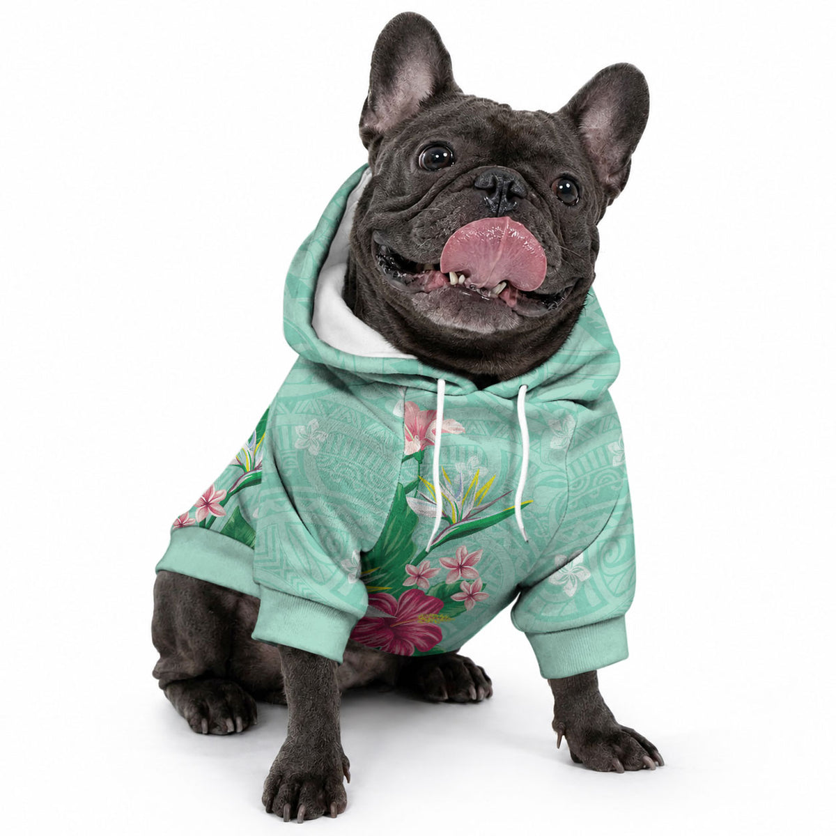 Hawaii Tropical Flowers Pet Hoodie Polynesian Tattoo Mint Green LT05 - Polynesian Pride