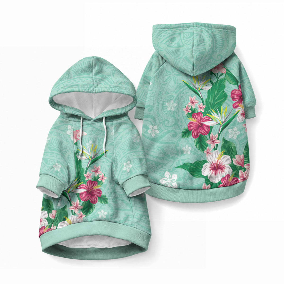 Hawaii Tropical Flowers Pet Hoodie Polynesian Tattoo Mint Green LT05 Pullover Green - Polynesian Pride