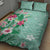 Hawaii Tropical Flowers Quilt Bed Set Polynesian Tattoo Mint Green