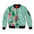 Hawaii Tropical Flowers Sleeve Zip Bomber Jacket Polynesian Tattoo Mint Green