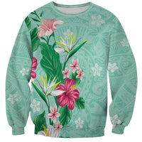 Hawaii Tropical Flowers Sweatshirt Polynesian Tattoo Mint Green LT05 Unisex Green - Polynesian Pride