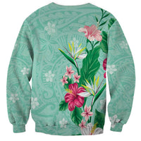 Hawaii Tropical Flowers Sweatshirt Polynesian Tattoo Mint Green LT05 - Polynesian Pride