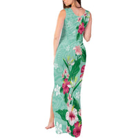 Hawaii Tropical Flowers Tank Maxi Dress Polynesian Tattoo Mint Green