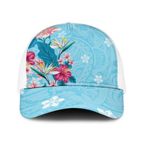 Hawaii Tropical Flowers Baseball Net Cap Polynesian Tattoo Sky Blue