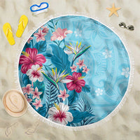 Hawaii Tropical Flowers Beach Blanket Polynesian Tattoo Sky Blue