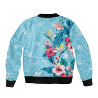 Hawaii Tropical Flowers Bomber Jacket Polynesian Tattoo Sky Blue LT05 - Polynesian Pride
