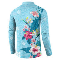 Hawaii Tropical Flowers Button Sweatshirt Polynesian Tattoo Sky Blue LT05 - Polynesian Pride