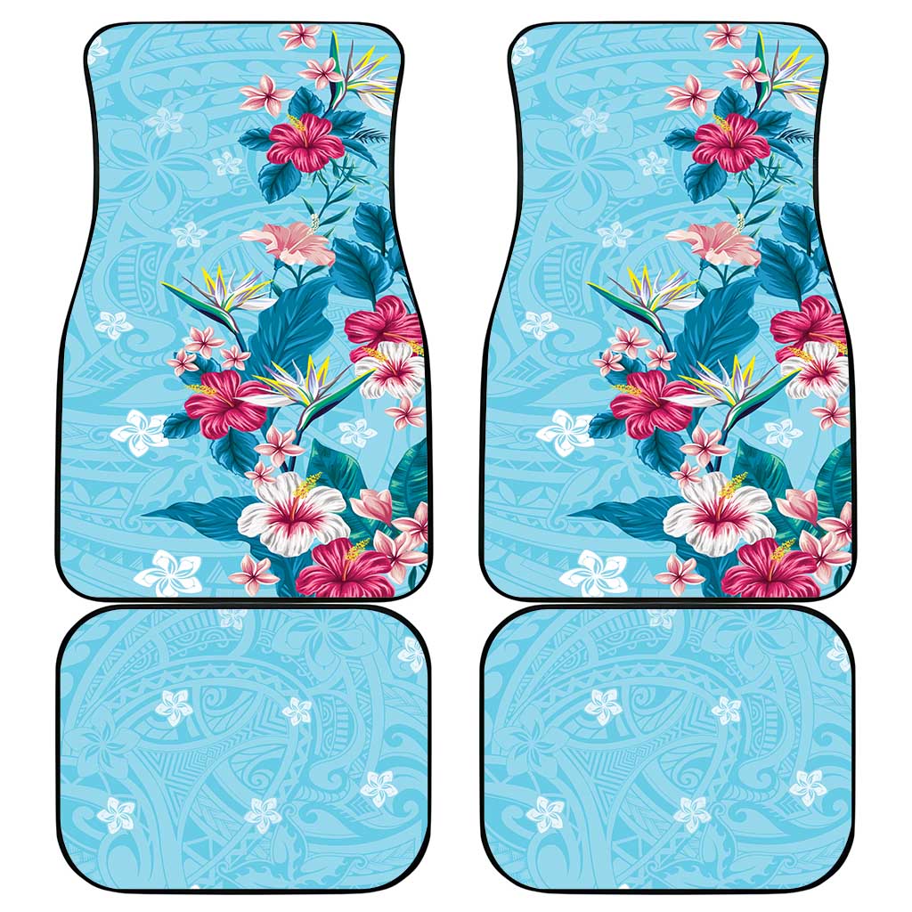 Hawaii Tropical Flowers Car Mats Polynesian Tattoo Sky Blue