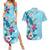 Hawaii Tropical Flowers Couples Matching Summer Maxi Dress and Hawaiian Shirt Polynesian Tattoo Sky Blue