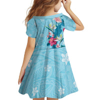 Hawaii Tropical Flowers Family Matching Short Sleeve Bodycon Dress and Hawaiian Shirt Polynesian Tattoo Sky Blue LT05 - Polynesian Pride