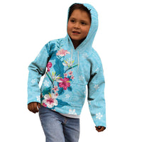 Hawaii Tropical Flowers Kid Hoodie Polynesian Tattoo Sky Blue