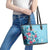 Hawaii Tropical Flowers Leather Tote Bag Polynesian Tattoo Sky Blue