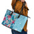 Hawaii Tropical Flowers Leather Tote Bag Polynesian Tattoo Sky Blue