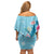 Hawaii Tropical Flowers Off Shoulder Short Dress Polynesian Tattoo Sky Blue