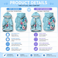 Hawaii Tropical Flowers Pet Hoodie Polynesian Tattoo Sky Blue