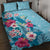 Hawaii Tropical Flowers Quilt Bed Set Polynesian Tattoo Sky Blue