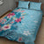 Hawaii Tropical Flowers Quilt Bed Set Polynesian Tattoo Sky Blue