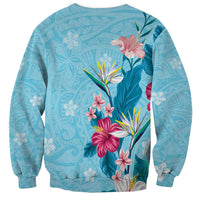 Hawaii Tropical Flowers Sweatshirt Polynesian Tattoo Sky Blue LT05 - Polynesian Pride