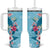 Hawaii Tropical Flowers Tumbler With Handle Polynesian Tattoo Sky Blue