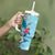 Hawaii Tropical Flowers Tumbler With Handle Polynesian Tattoo Sky Blue