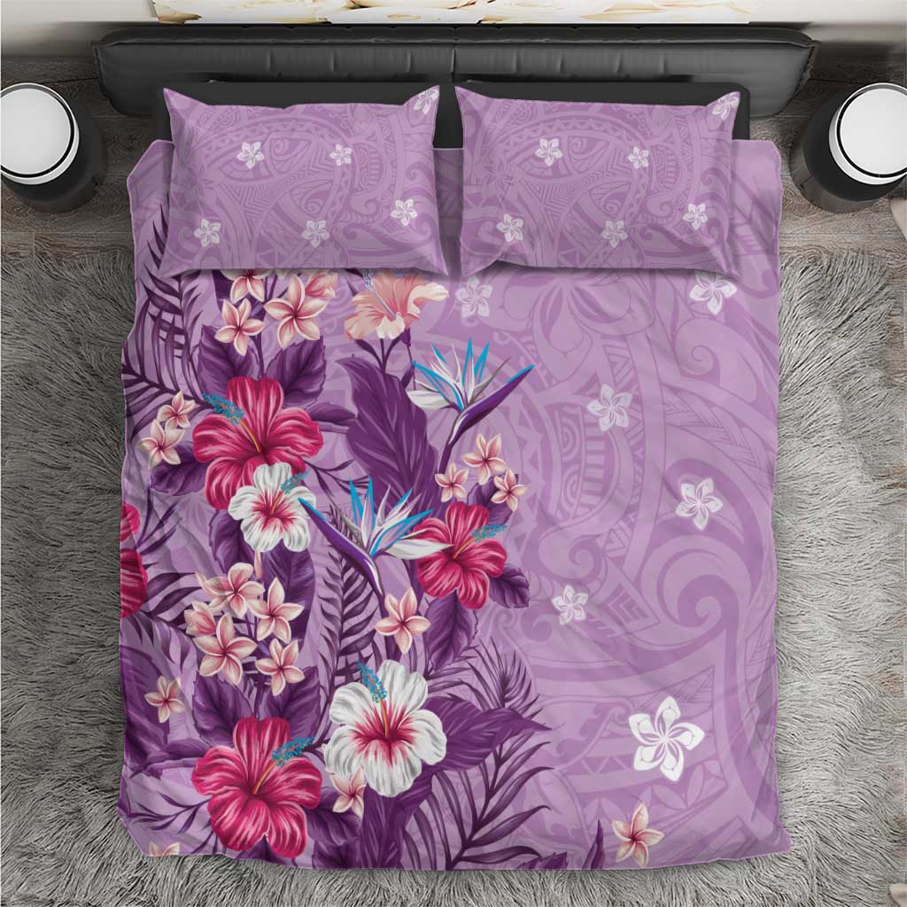 Hawaii Tropical Flowers Bedding Set Polynesian Tattoo Lavender