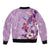 Hawaii Tropical Flowers Bomber Jacket Polynesian Tattoo Lavender