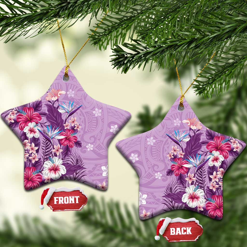 Hawaii Tropical Flowers Ceramic Ornament Polynesian Tattoo Lavender