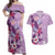 Hawaii Tropical Flowers Couples Matching Off Shoulder Maxi Dress and Hawaiian Shirt Polynesian Tattoo Lavender