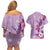 Hawaii Tropical Flowers Couples Matching Off Shoulder Short Dress and Hawaiian Shirt Polynesian Tattoo Lavender
