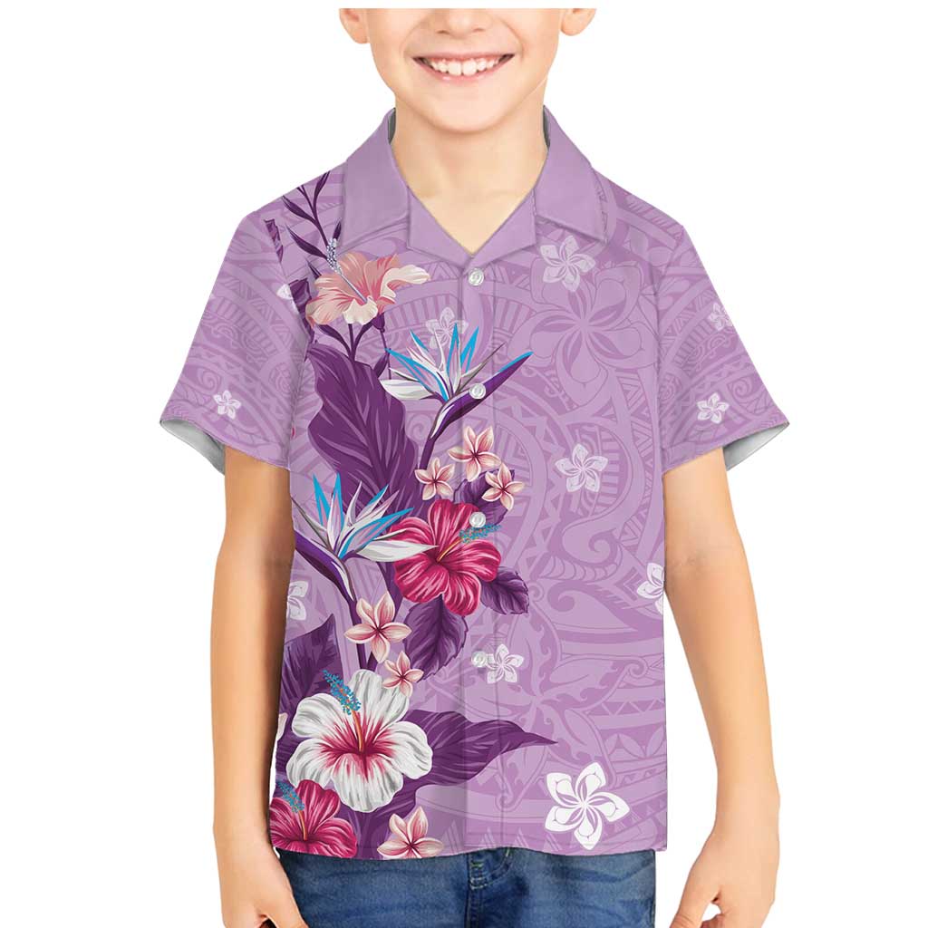 Hawaii Tropical Flowers Family Matching Mermaid Dress and Hawaiian Shirt Polynesian Tattoo Lavender