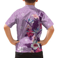 Hawaii Tropical Flowers Family Matching Puletasi and Hawaiian Shirt Polynesian Tattoo Lavender LT05 - Polynesian Pride