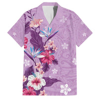 Hawaii Tropical Flowers Family Matching Puletasi and Hawaiian Shirt Polynesian Tattoo Lavender LT05 Dad's Shirt - Short Sleeve Lavender - Polynesian Pride