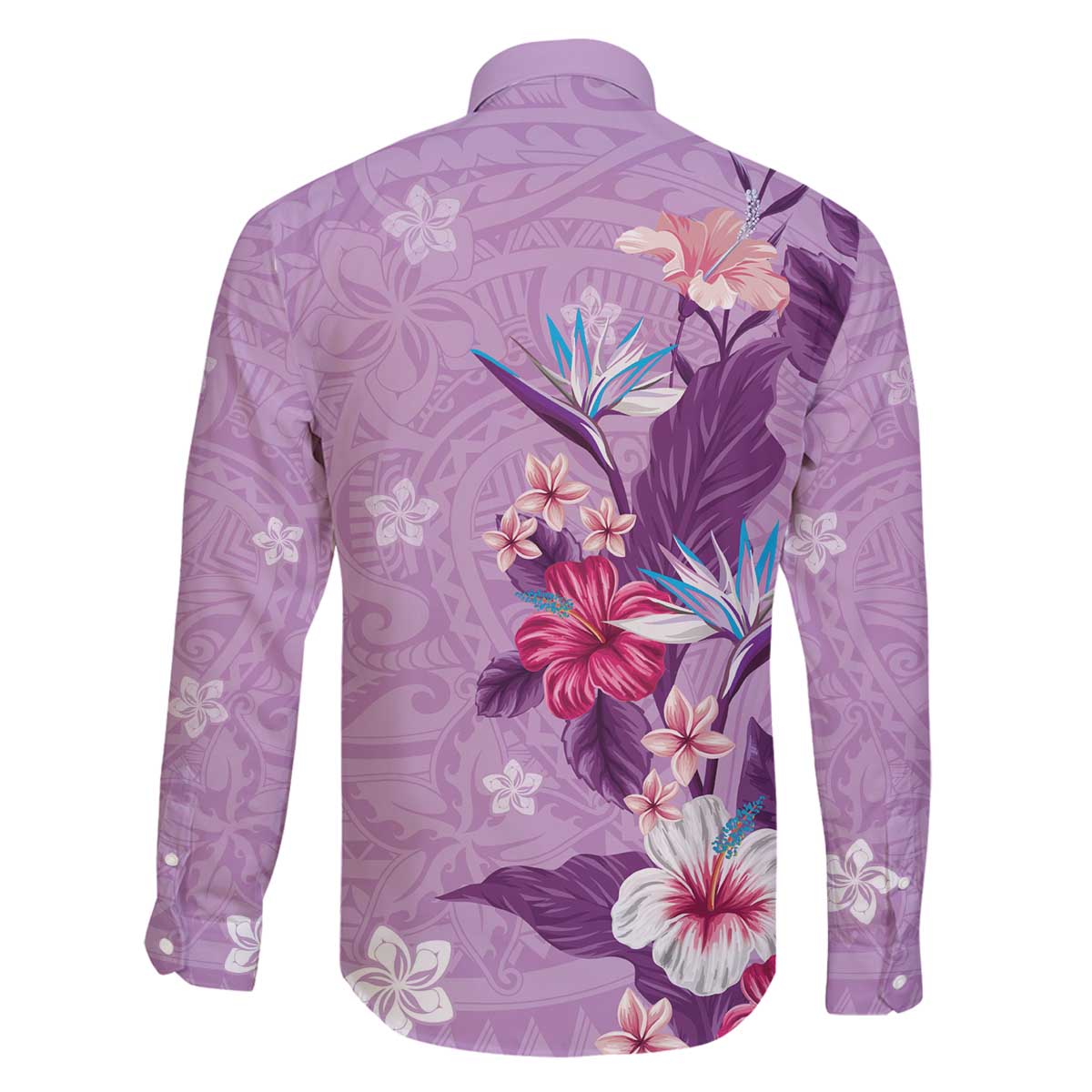 Hawaii Tropical Flowers Family Matching Puletasi and Hawaiian Shirt Polynesian Tattoo Lavender LT05 - Polynesian Pride