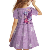 Hawaii Tropical Flowers Family Matching Short Sleeve Bodycon Dress and Hawaiian Shirt Polynesian Tattoo Lavender LT05 - Polynesian Pride