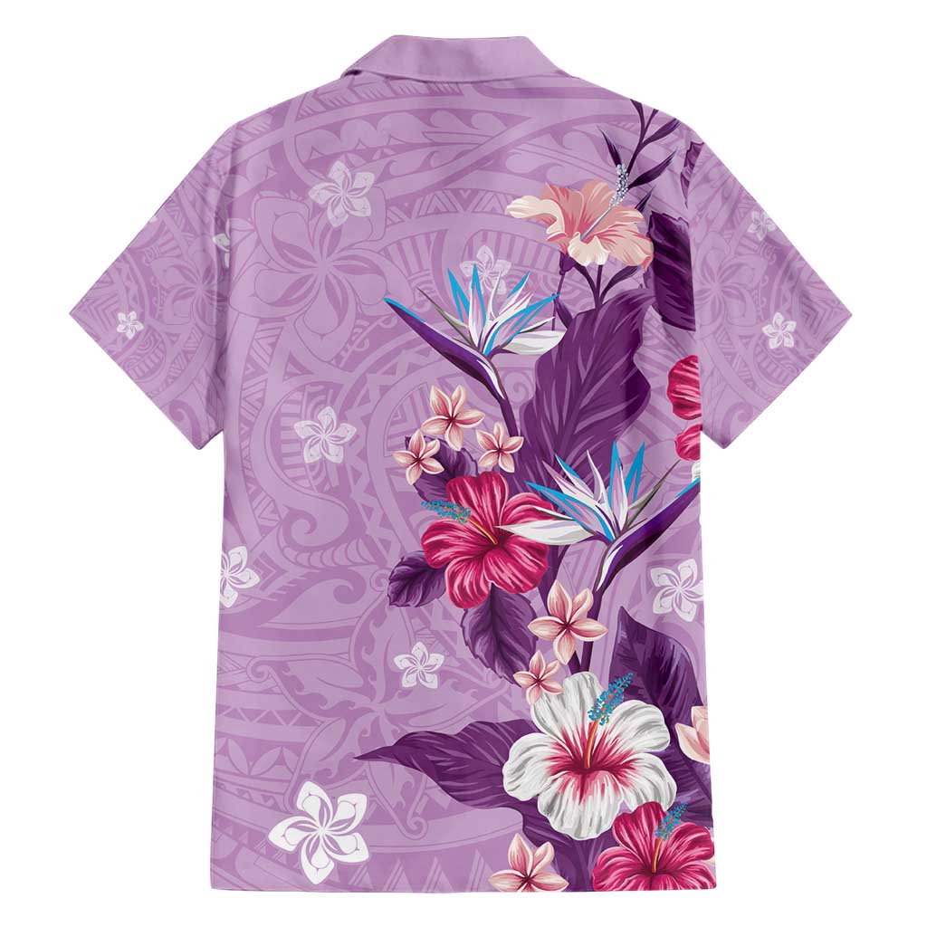 Hawaii Tropical Flowers Family Matching Short Sleeve Bodycon Dress and Hawaiian Shirt Polynesian Tattoo Lavender LT05 - Polynesian Pride