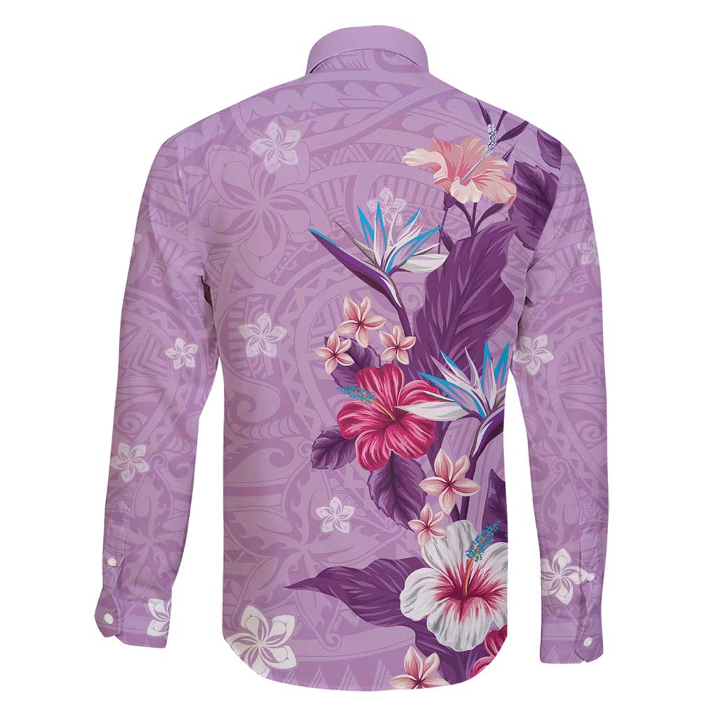 Hawaii Tropical Flowers Family Matching Short Sleeve Bodycon Dress and Hawaiian Shirt Polynesian Tattoo Lavender LT05 - Polynesian Pride