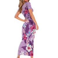 Hawaii Tropical Flowers Family Matching Short Sleeve Bodycon Dress and Hawaiian Shirt Polynesian Tattoo Lavender LT05 - Polynesian Pride