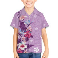 Hawaii Tropical Flowers Family Matching Short Sleeve Bodycon Dress and Hawaiian Shirt Polynesian Tattoo Lavender LT05 Son's Shirt Lavender - Polynesian Pride