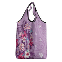 Hawaii Tropical Flowers Grocery Bag Polynesian Tattoo Lavender