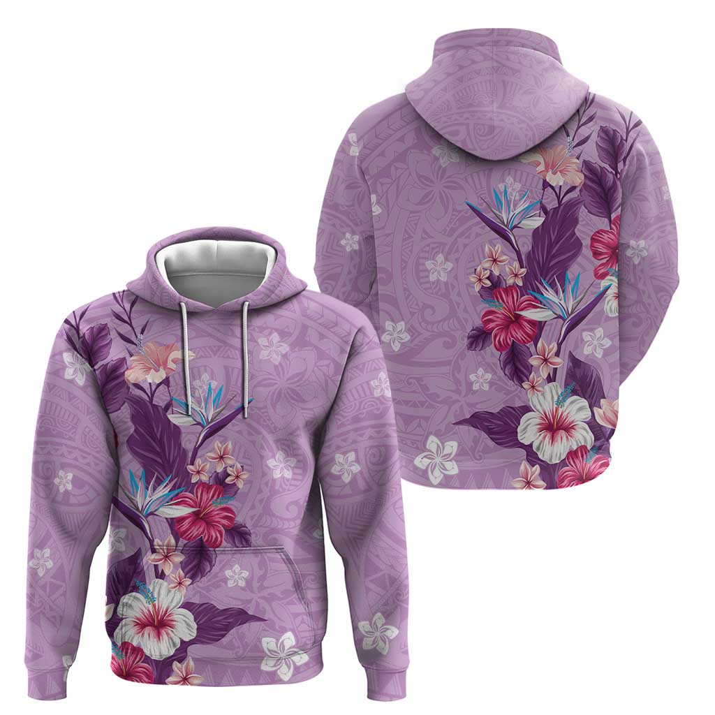 Hawaii Tropical Flowers Hoodie Polynesian Tattoo Lavender
