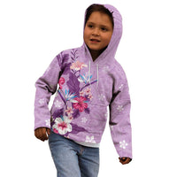 Hawaii Tropical Flowers Kid Hoodie Polynesian Tattoo Lavender