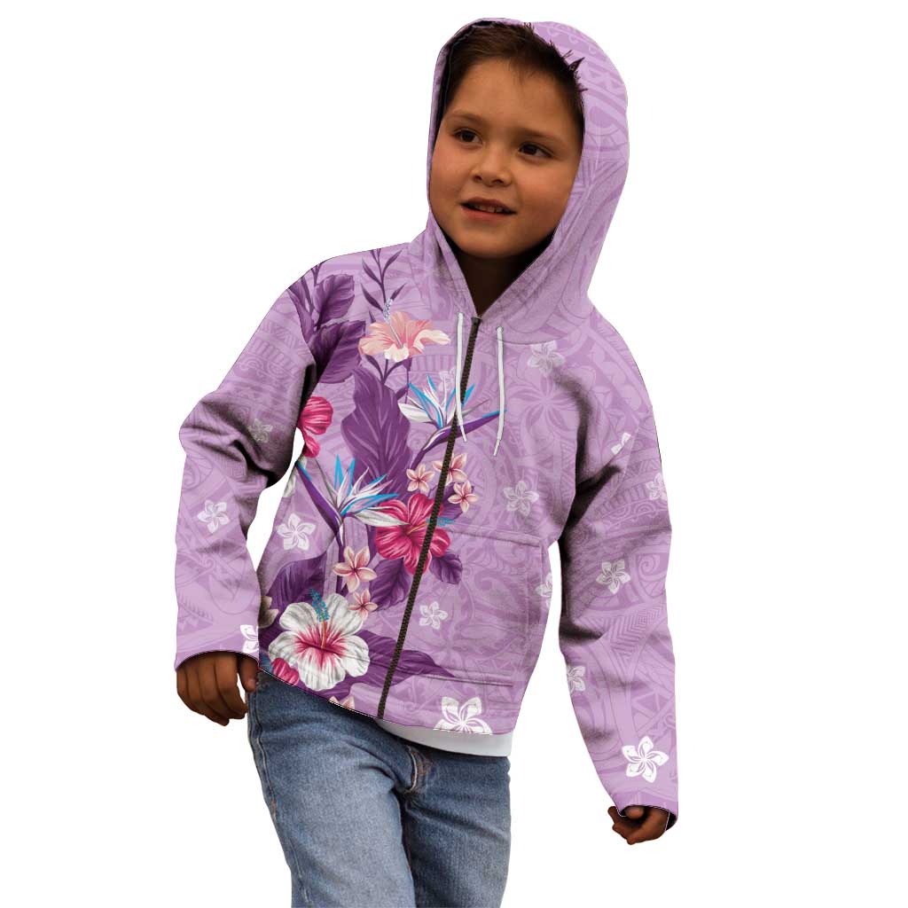 Hawaii Tropical Flowers Kid Hoodie Polynesian Tattoo Lavender